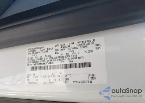 2017 Ford Transit-250 z USA, uszkodzony, nr VIN 1FTYR1YMXHKA38406